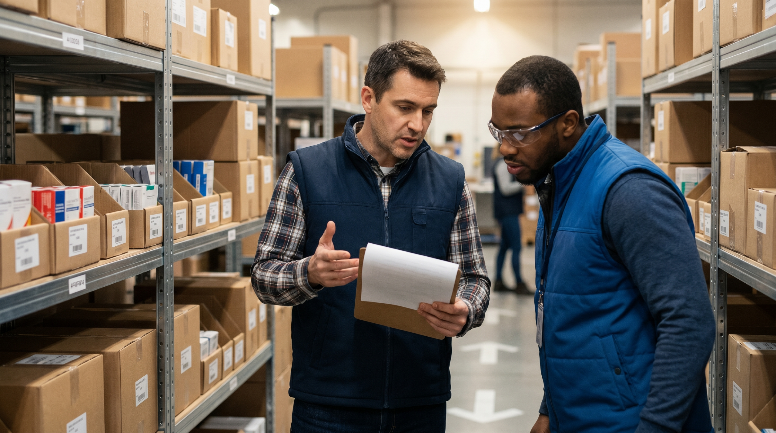 Supervisor and worker at picking station