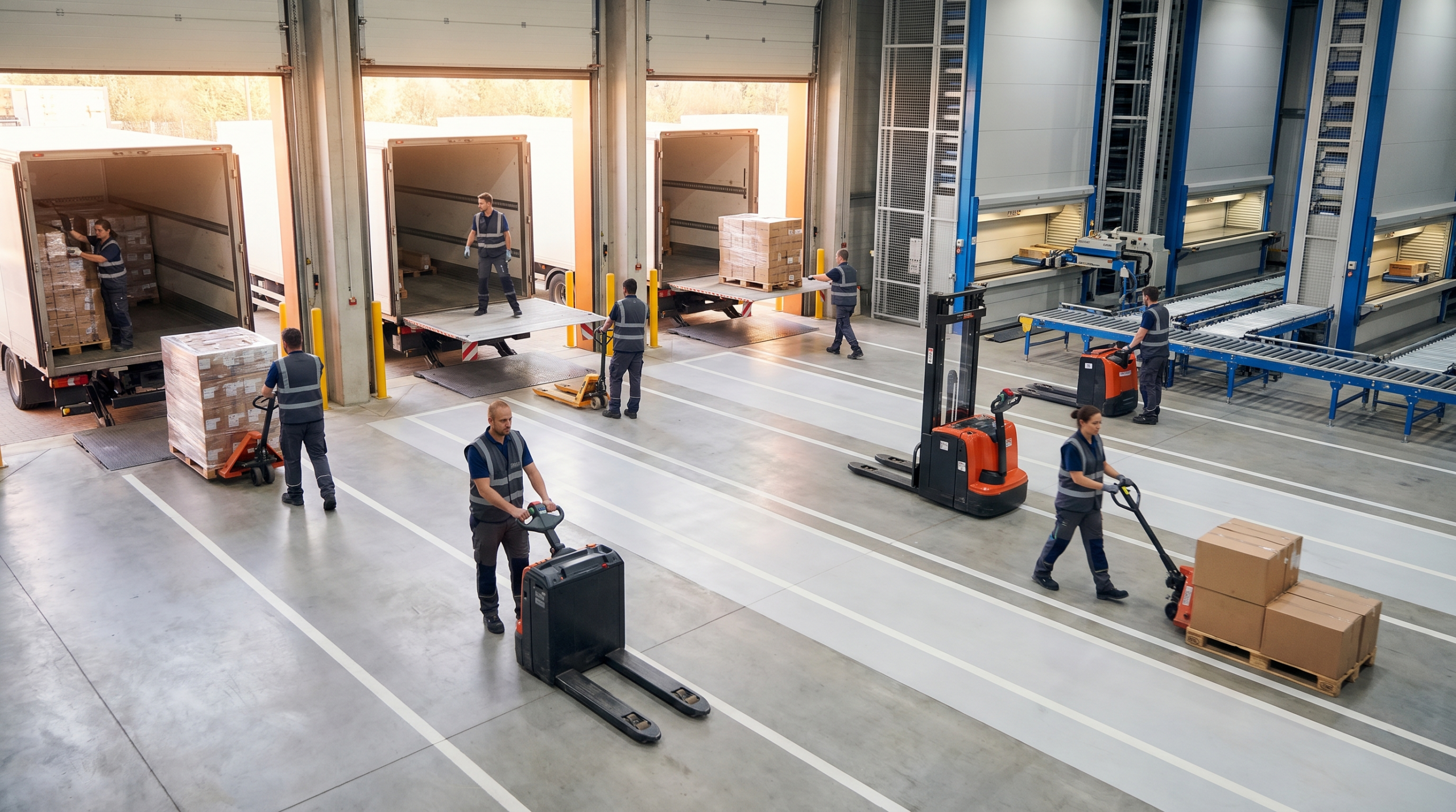 Wide shot of distribution center operations