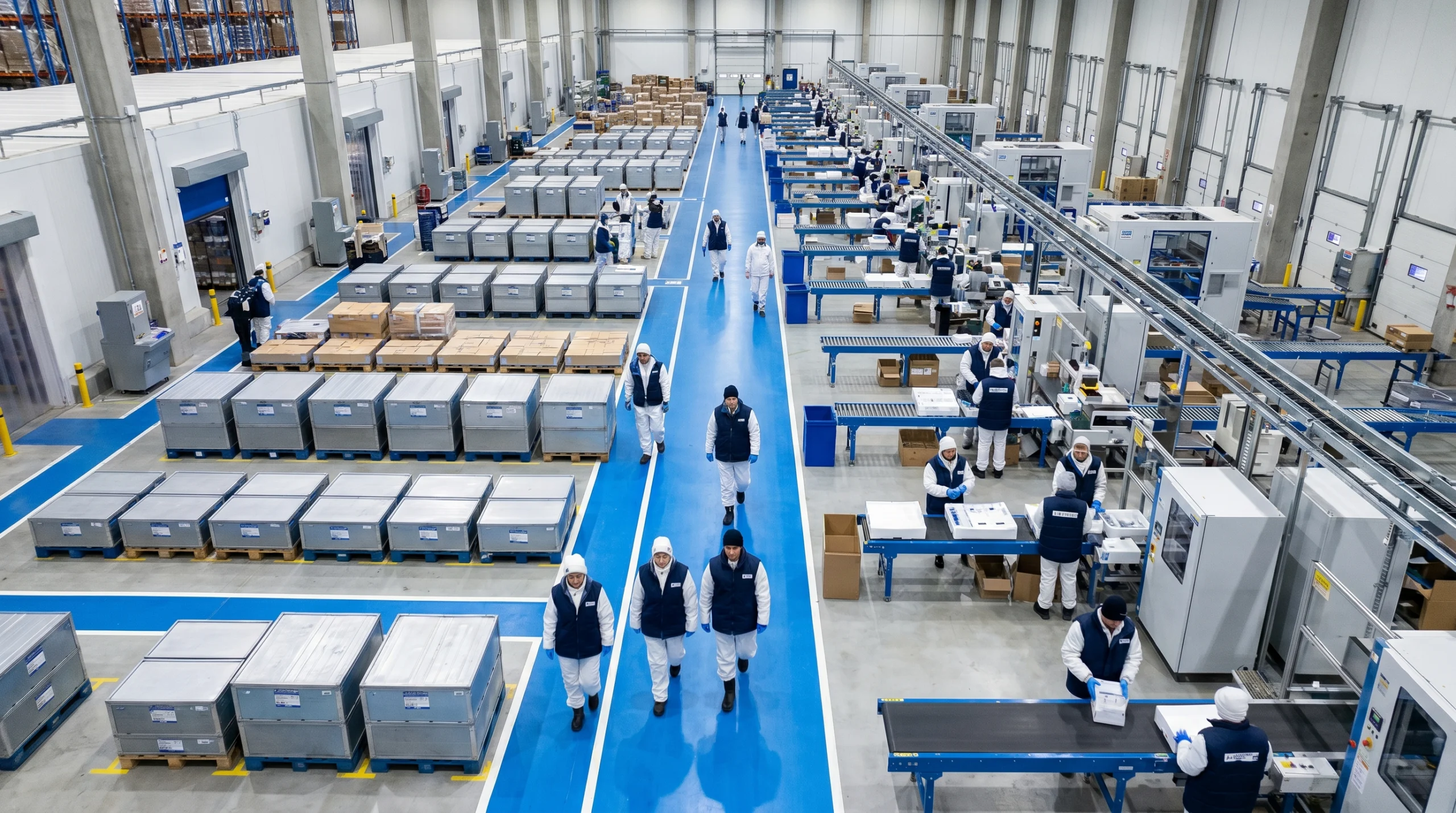 Aerial view of organized warehouse floor