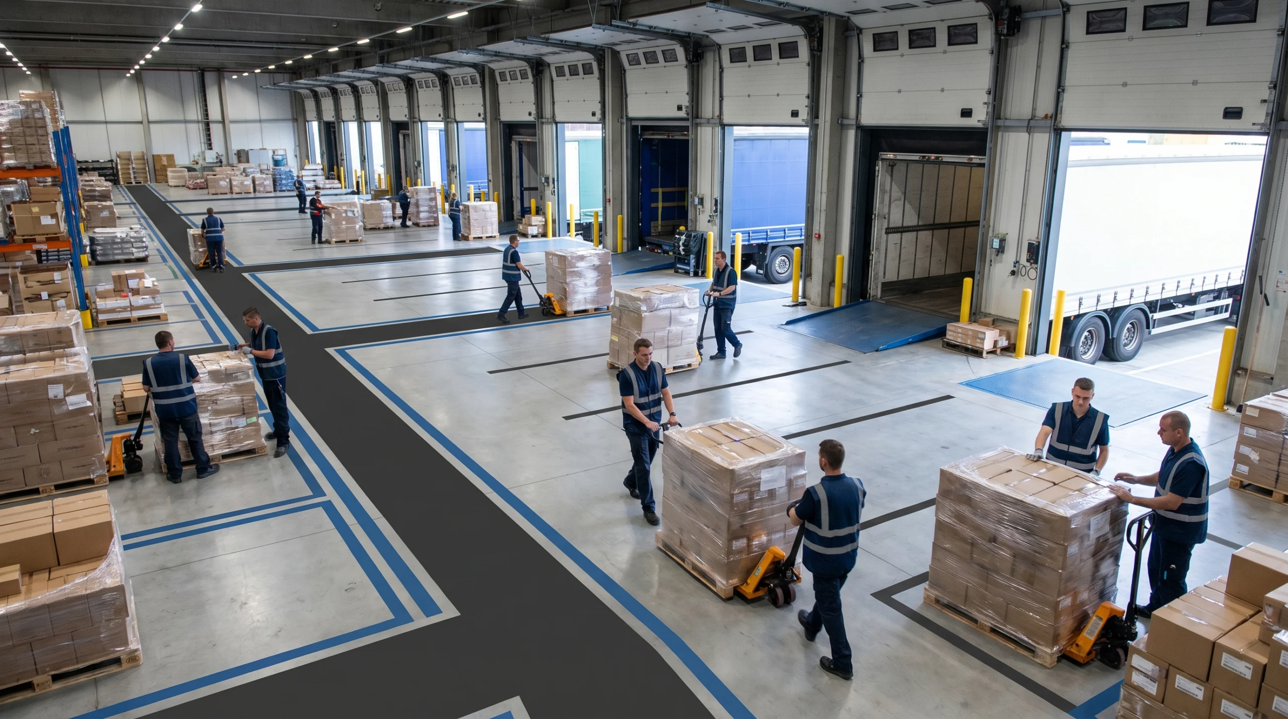 Wide shot of distribution center operations